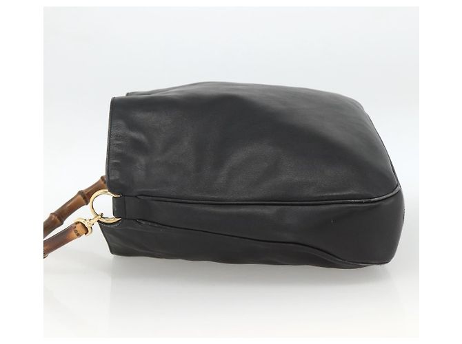 Borsa a Spalla in Pelle Gucci Bamboo Nera e Dorata Auth 173820 Nero D'oro - vista 4