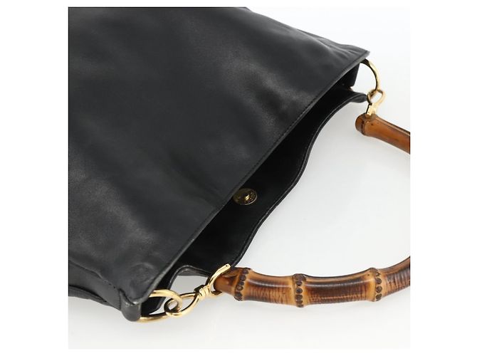 Borsa a Spalla in Pelle Gucci Bamboo Nera e Dorata Auth 173820 Nero D'oro - vista 6