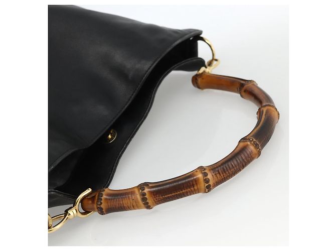 Borsa a Spalla in Pelle Gucci Bamboo Nera e Dorata Auth 173820 Nero D'oro - vista 7
