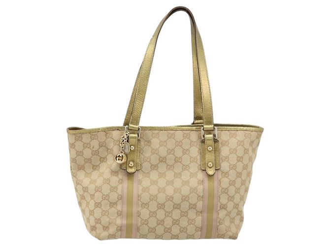 Gucci Borsa tote in tela GG Sherry Line beige e oro 137396 Auth 166223 D'oro - vista 2