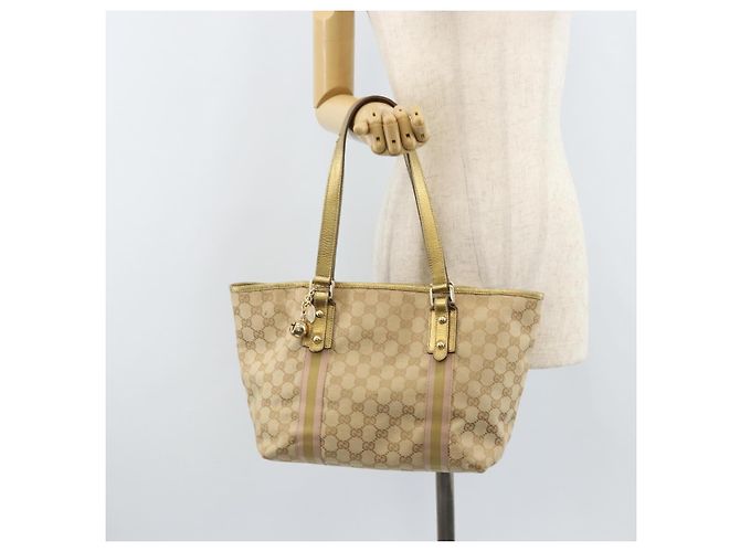Gucci Borsa tote in tela GG Sherry Line beige e oro 137396 Auth 166223 D'oro - vista 23