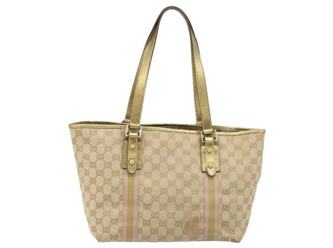 Gucci Borsa tote in tela GG Sherry Line beige e oro 137396 Auth 166223 D'oro - vista 3