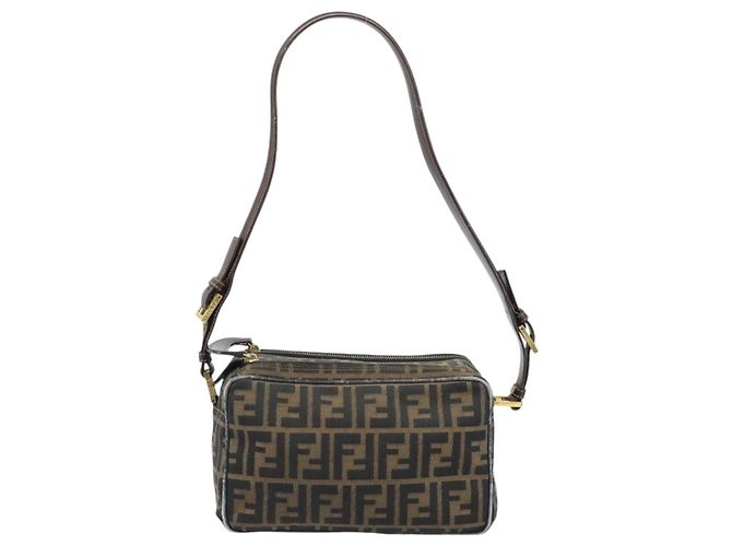 Sac à bandoulière en toile Zucca FENDI marron noir Auth LNZ068 - vue 13