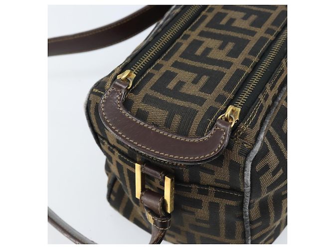 Sac à bandoulière en toile Zucca FENDI marron noir Auth LNZ068 - vue 18
