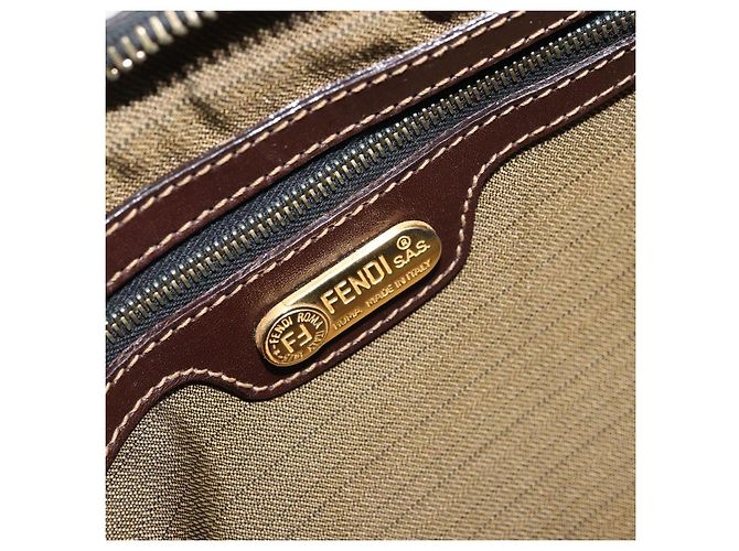Sac à bandoulière en toile Zucca FENDI marron noir Auth LNZ068 - vue 19