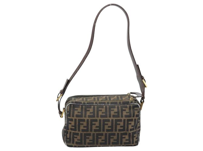 Sac à bandoulière en toile Zucca FENDI marron noir Auth LNZ068 - vue 2