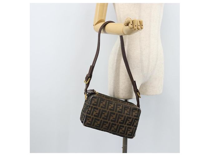 Sac à bandoulière en toile Zucca FENDI marron noir Auth LNZ068 - vue 23