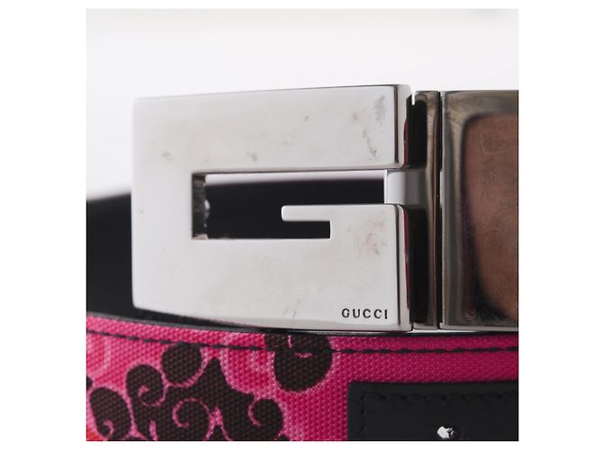 Cinturón de lona GG rosa de Gucci con hebilla G plateada Fucsia - vista 3
