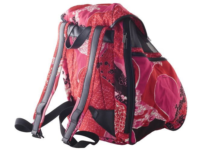 Gucci Printed Fabric Backpack with Leather Details Fuschia - view 2