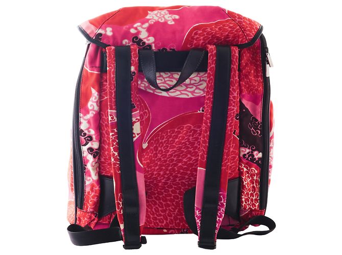 Gucci Printed Fabric Backpack with Leather Details Fuschia - view 3