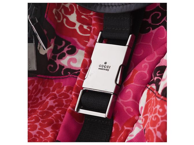 Gucci Printed Fabric Backpack with Leather Details Fuschia - view 4