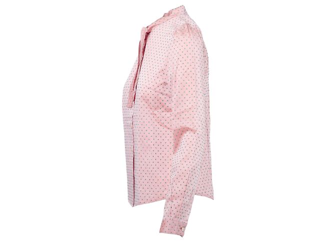 Blusa Miu Miu Rosa com Bolinhas Verdes e Laço no Pescoço - vista 2