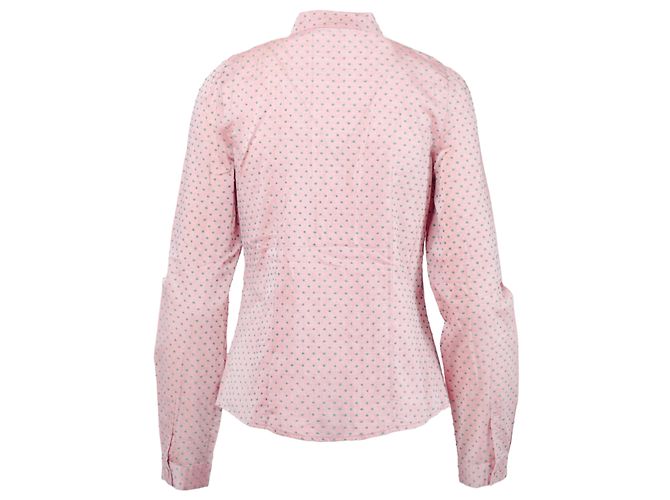Blusa Miu Miu Rosa com Bolinhas Verdes e Laço no Pescoço - vista 3