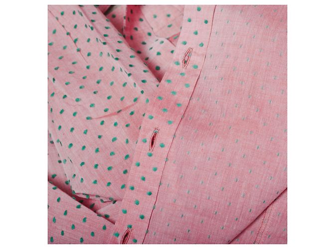Blusa Miu Miu Rosa com Bolinhas Verdes e Laço no Pescoço - vista 6