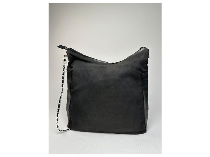 Vintage Gucci Baumwoll-Leder Tasche Schwarz - Ansicht 2