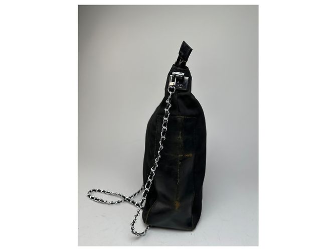 Vintage Gucci Baumwoll-Leder Tasche Schwarz - Ansicht 7
