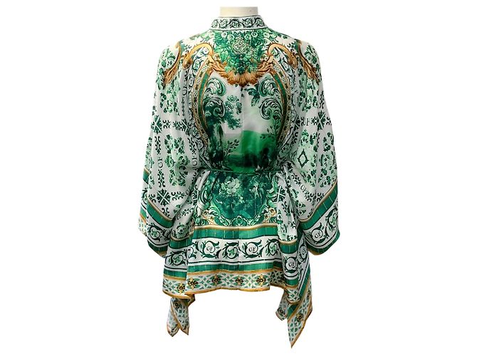 Camilla grün / weiß Knopf Schal Taillenshirt - Ansicht 3