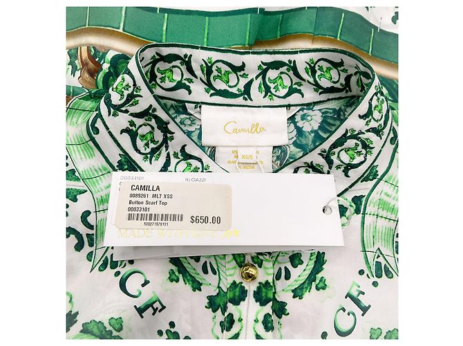 Camilla grün / weiß Knopf Schal Taillenshirt - Ansicht 4
