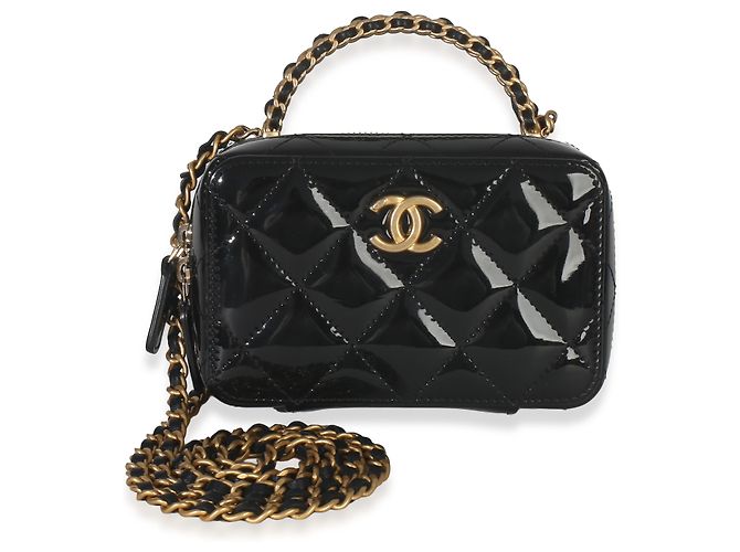 Vanity Borsa mini a tracolla in vernice nera trapuntata di Chanel Nero - vista 7