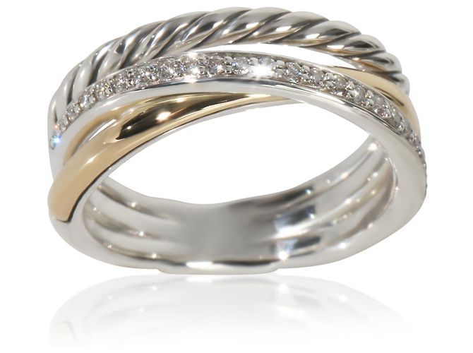 David Yurman Yellow Gold & Sterling Silver Diamond Crossover Ring - view 2
