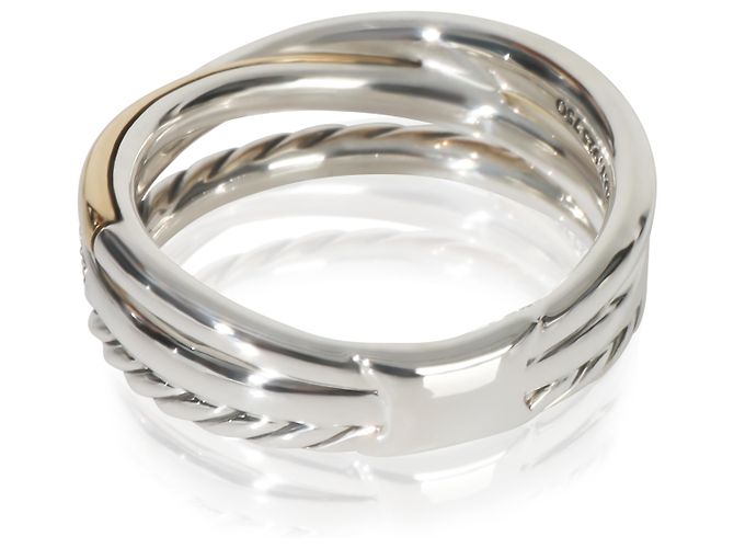 David Yurman Yellow Gold & Sterling Silver Diamond Crossover Ring - view 4