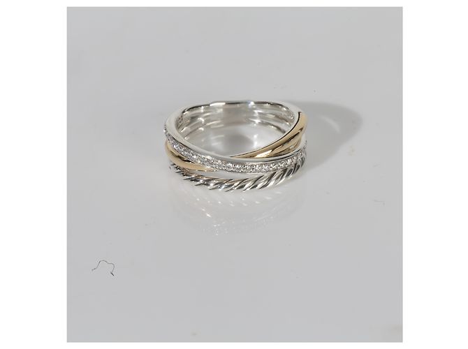 David Yurman Yellow Gold & Sterling Silver Diamond Crossover Ring - view 6