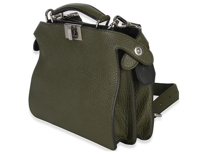 Borsa Mini Peekaboo ISeeU in pelle di vitello oliva Fendi Verde - vista 3