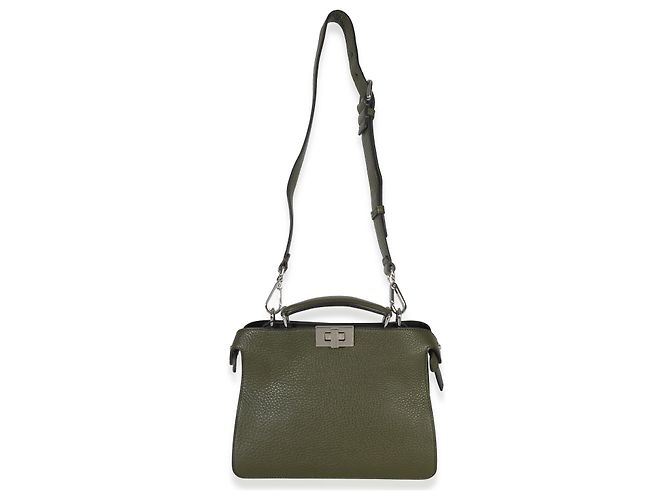 Borsa Mini Peekaboo ISeeU in pelle di vitello oliva Fendi Verde - vista 5