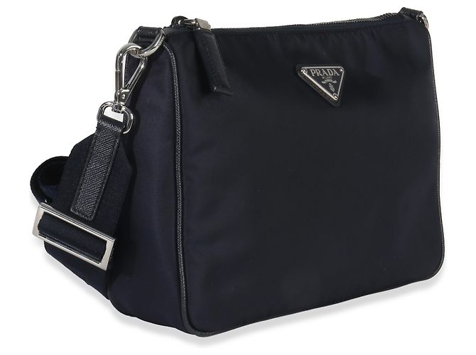 Borsa a Spalla Prada in Re-Nylon Blu e Rifiniture in Pelle Saffiano - vista 2
