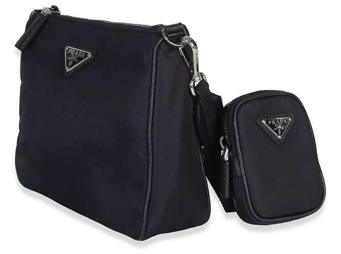 Borsa a Spalla Prada in Re-Nylon Blu e Rifiniture in Pelle Saffiano - vista 3