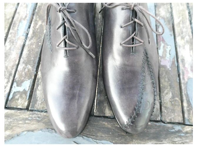 Richelieu Berluti Reapertado 6 40 Cinza Pátina Berinjela Reflexo Bordeaux - vista 2