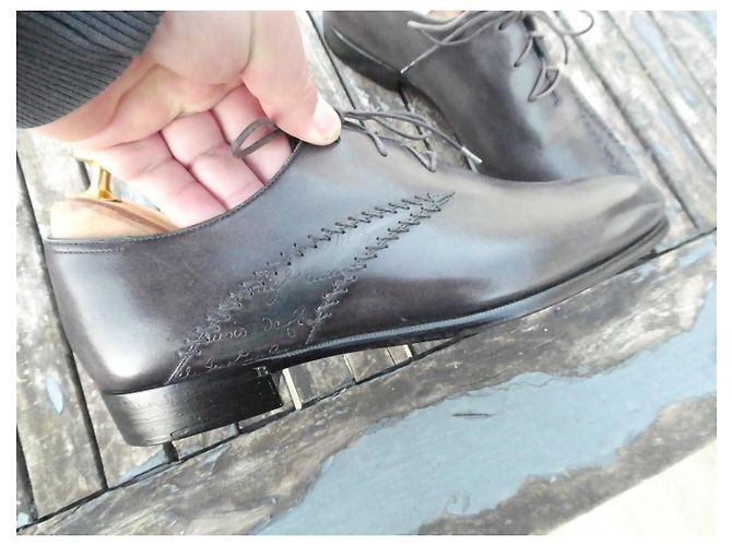 Richelieu Berluti Reapertado 6 40 Cinza Pátina Berinjela Reflexo Bordeaux - vista 3