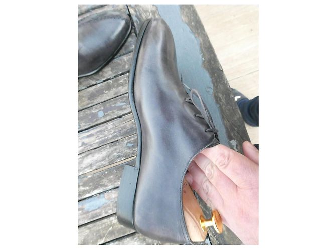 Richelieu Berluti Reapertado 6 40 Cinza Pátina Berinjela Reflexo Bordeaux - vista 4