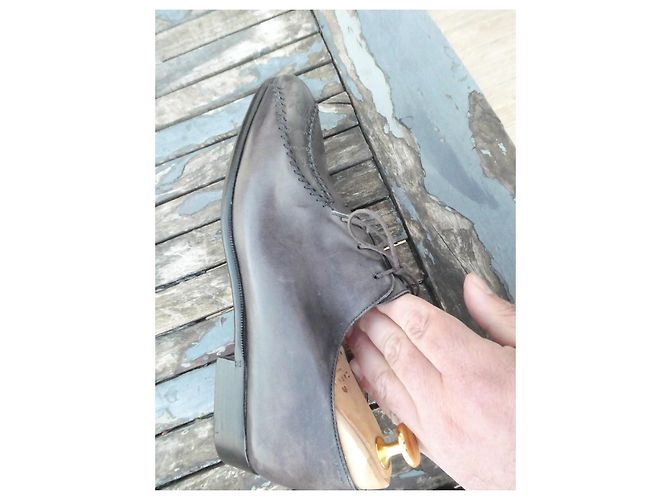 Richelieu Berluti Reapertado 6 40 Cinza Pátina Berinjela Reflexo Bordeaux - vista 6