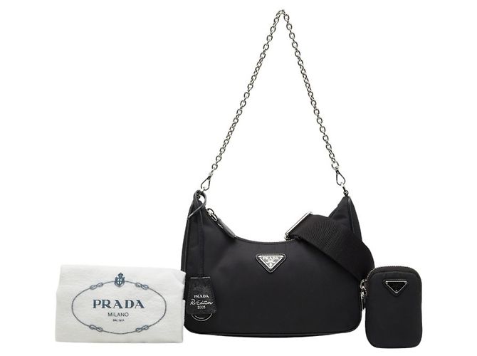 Saffiano Borsa a spalla Re-Edition 2005 in Re-Nylon di Prada Nero - vista 15
