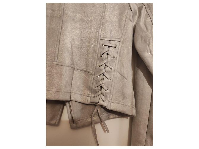 Autre Marque Freda Silver Metallic Biker Jacket Silvery - view 13