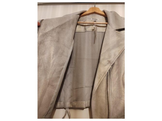 Autre Marque Freda Silver Metallic Biker Jacket Silvery - view 6