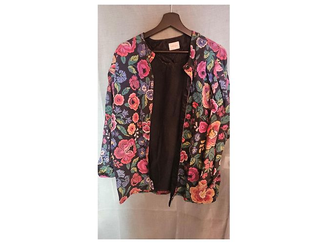 Autre Marque Blumenmuster Jacke Schwarz Pink Rot Mehrfarben Grün - Ansicht 2