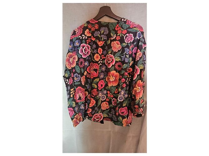 Autre Marque Blumenmuster Jacke Schwarz Pink Rot Mehrfarben Grün - Ansicht 5
