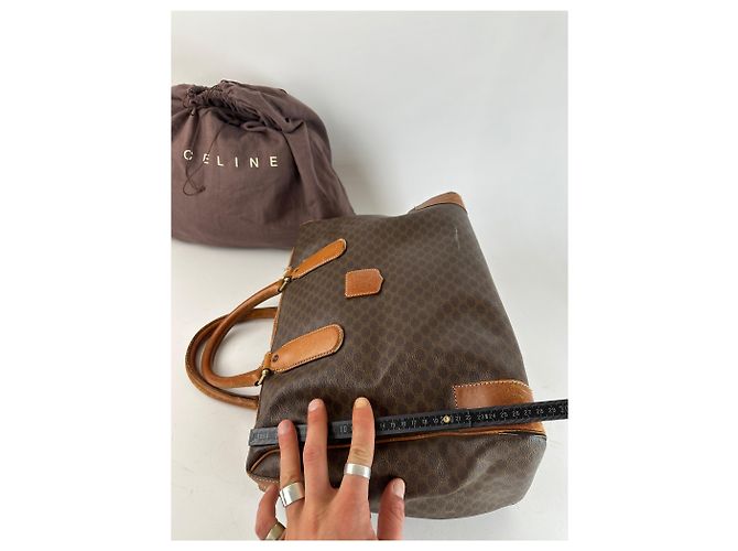 Céline Vintage Celine Paris Triomphe Monogramm Leder Reisetasche Braun - Ansicht 10