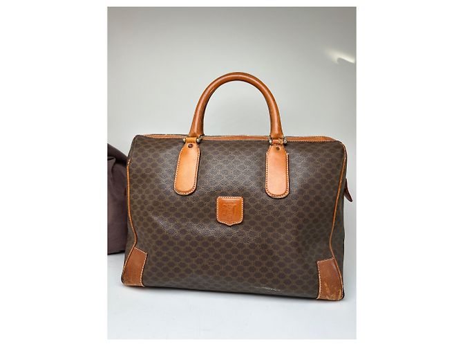 Céline Vintage Celine Paris Triomphe Monogramm Leder Reisetasche Braun - Ansicht 13