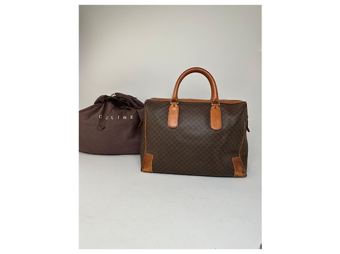 Céline Vintage Celine Paris Triomphe Monogramm Leder Reisetasche Braun - Ansicht 14