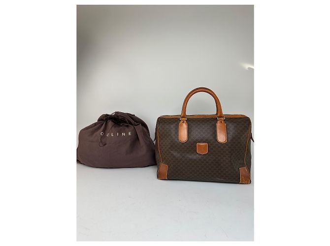 Céline Vintage Celine Paris Triomphe Monogramm Leder Reisetasche Braun - Ansicht 2