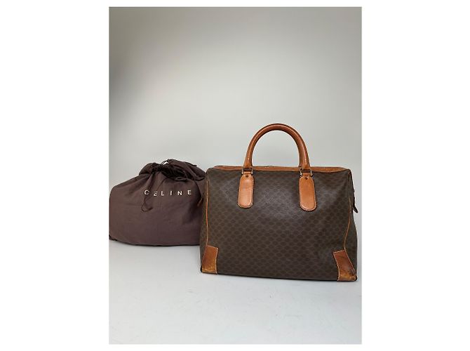Céline Vintage Celine Paris Triomphe Monogramm Leder Reisetasche Braun - Ansicht 3