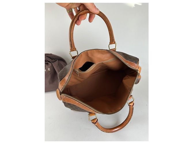 Céline Vintage Celine Paris Triomphe Monogramm Leder Reisetasche Braun - Ansicht 4
