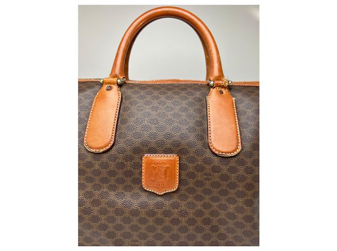 Céline Vintage Celine Paris Triomphe Monogramm Leder Reisetasche Braun - Ansicht 6