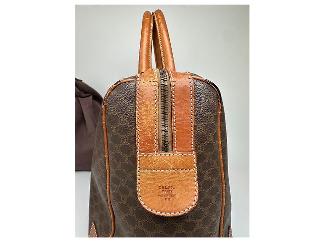 Céline Vintage Celine Paris Triomphe Monogramm Leder Reisetasche Braun - Ansicht 7