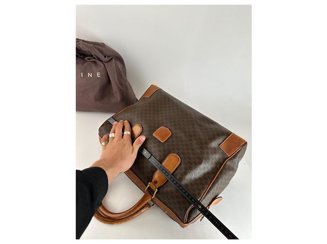 Céline Vintage Celine Paris Triomphe Monogramm Leder Reisetasche Braun - Ansicht 9