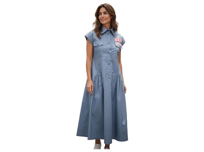 Vestido midi de algodón elástico azul pizarra Mr & Mrs Italy - vista 7