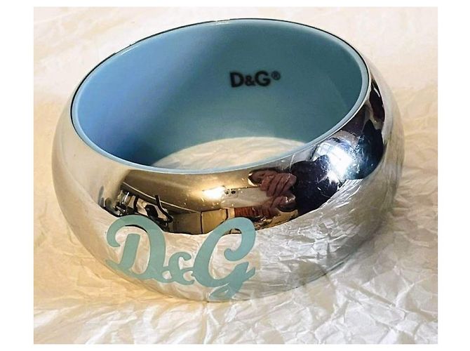 Bracciale alto rigido DOLCE & GABBANA argento e turchese con logo - vista 2